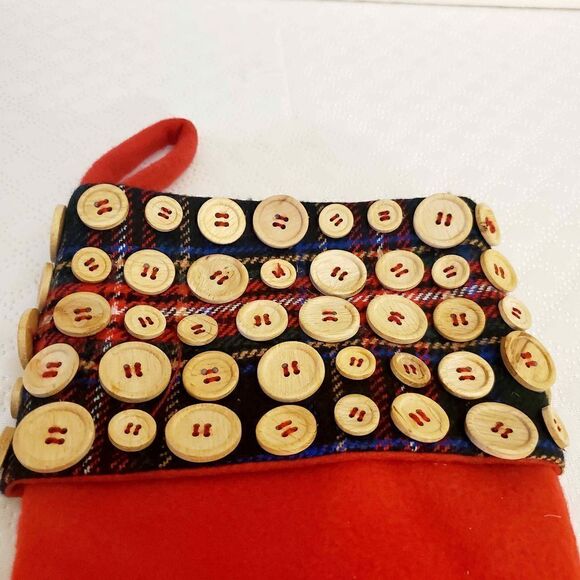 Buttons/Plaid Christmas Stocking  - Picture 3 of 9